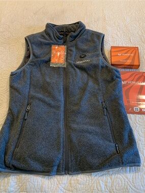 VENUSTAS- Women's Heated Gray Fleece Vest - Zip Front